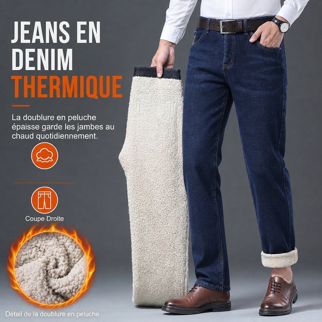 👖 Jean homme d’hiver à doublure chaude, coupe droite ample et style décontracté ❄️