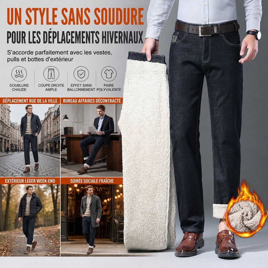 👖 Jean homme d’hiver à doublure chaude, coupe droite ample et style décontracté ❄️