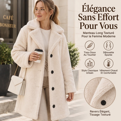 🧥 Doux et chic | Manteau d’hiver pelucheux pour femme à col tailleur et boutons pression