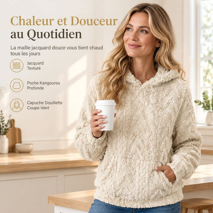 🧶 Pull à capuche ample en peluche jacquard pour femme, idéal pour l'automne et l'hiver ❄️
