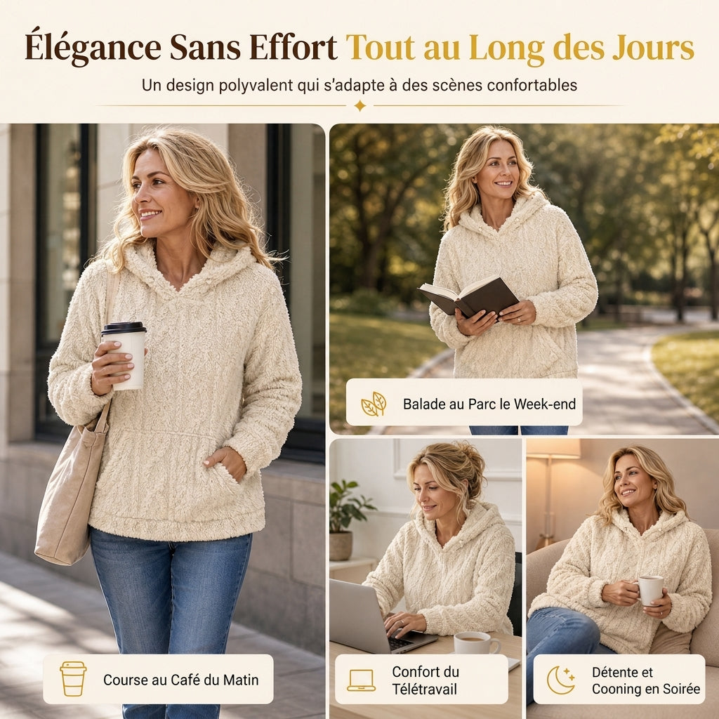 🧶 Pull à capuche ample en peluche jacquard pour femme, idéal pour l'automne et l'hiver ❄️
