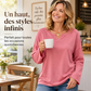 ✨ Haut décontracté à manches longues pour femme, col V à encoche élégant 🧶