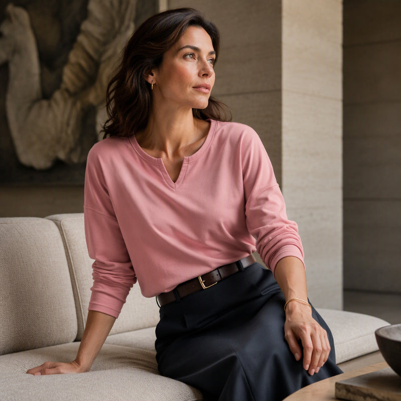 ✨ Haut décontracté à manches longues pour femme, col V à encoche élégant 🧶