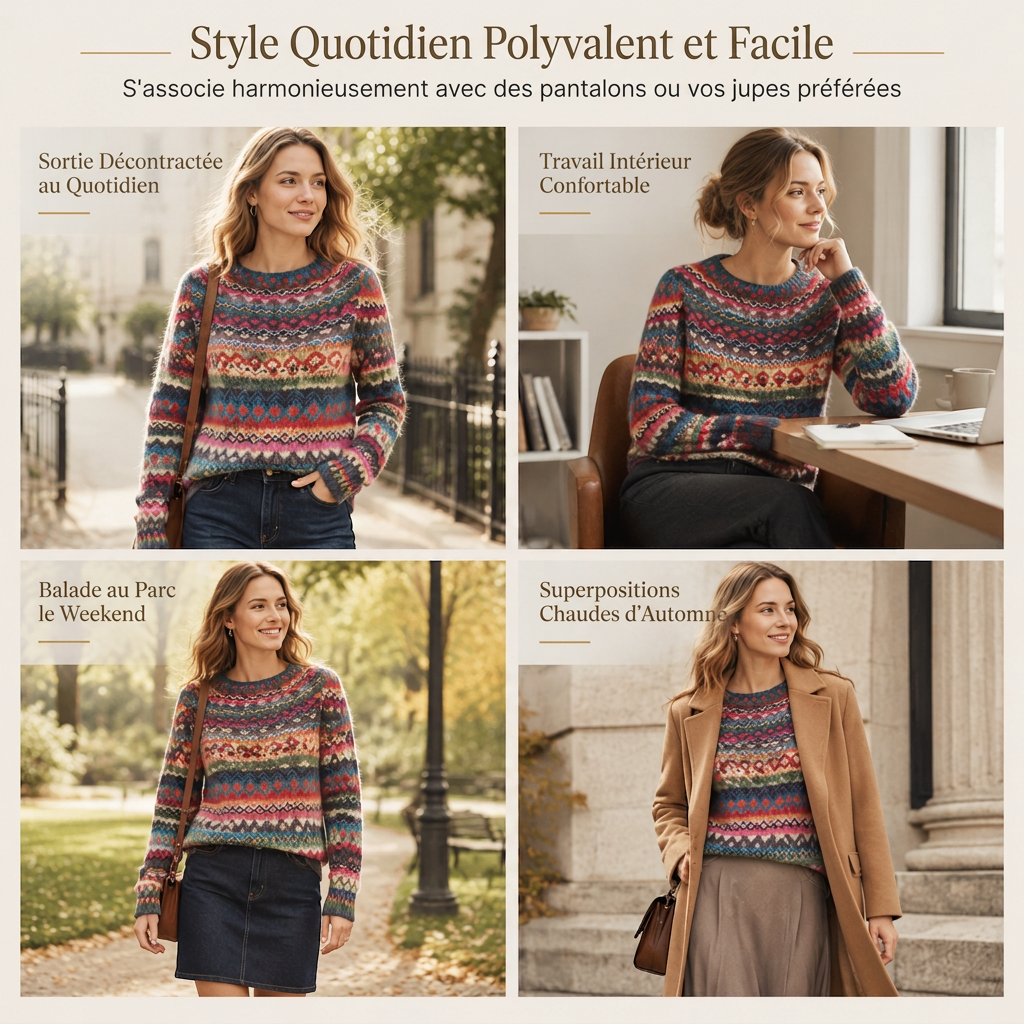 🧶 Pull en maille oversize à col rond et à blocs de couleurs pour femme, tendance et confortable ✨