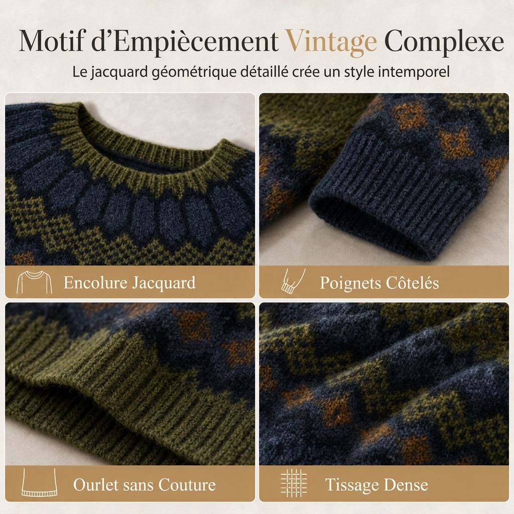 🧶 Pull en maille oversize à col rond et à blocs de couleurs pour femme, tendance et confortable ✨