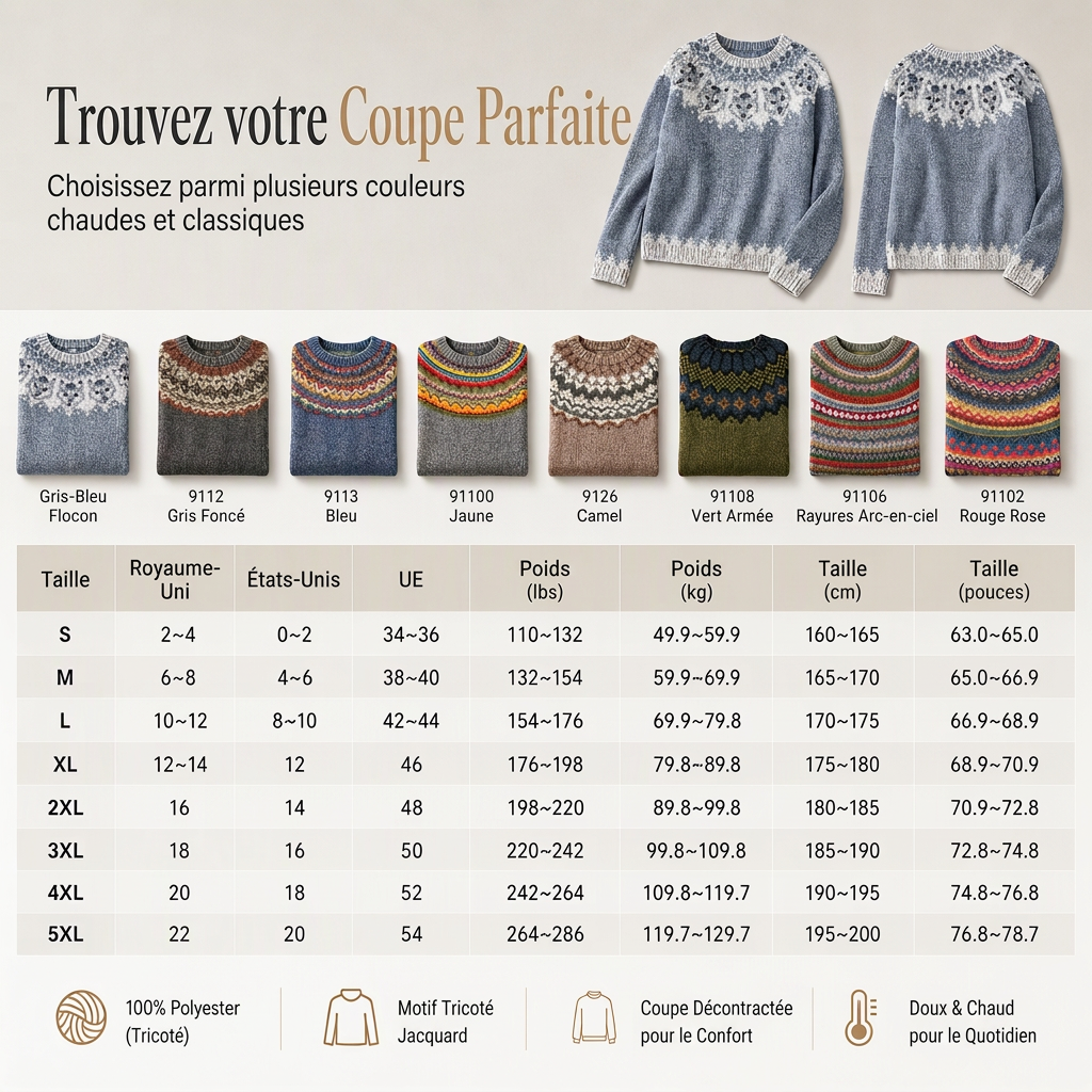 🧶 Pull en maille oversize à col rond et à blocs de couleurs pour femme, tendance et confortable ✨