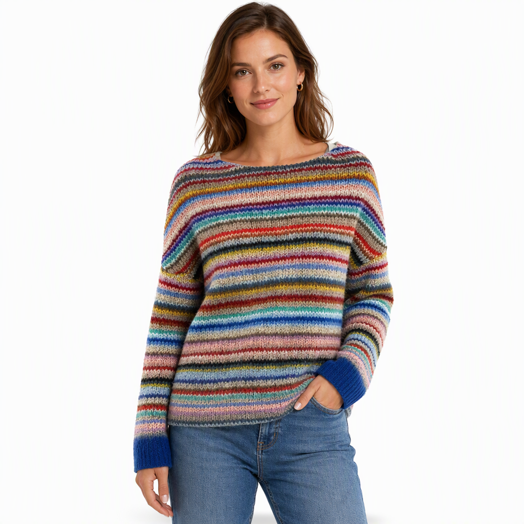 🧶 Pull en maille oversize à col rond et à blocs de couleurs pour femme, tendance et confortable ✨