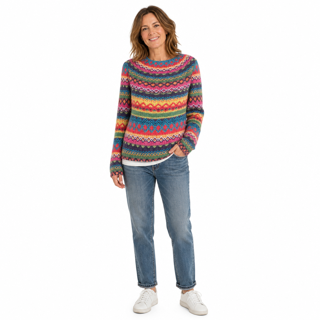 🧶 Pull en maille oversize à col rond et à blocs de couleurs pour femme, tendance et confortable ✨