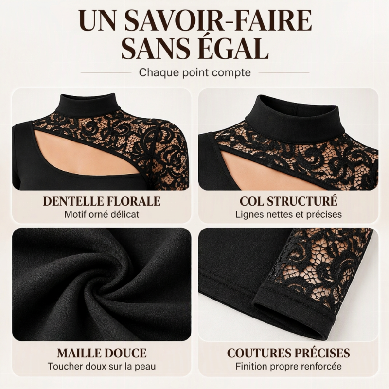 ✨ Haut en dentelle chic pour femme, avec découpe asymétrique élégante 🤍
