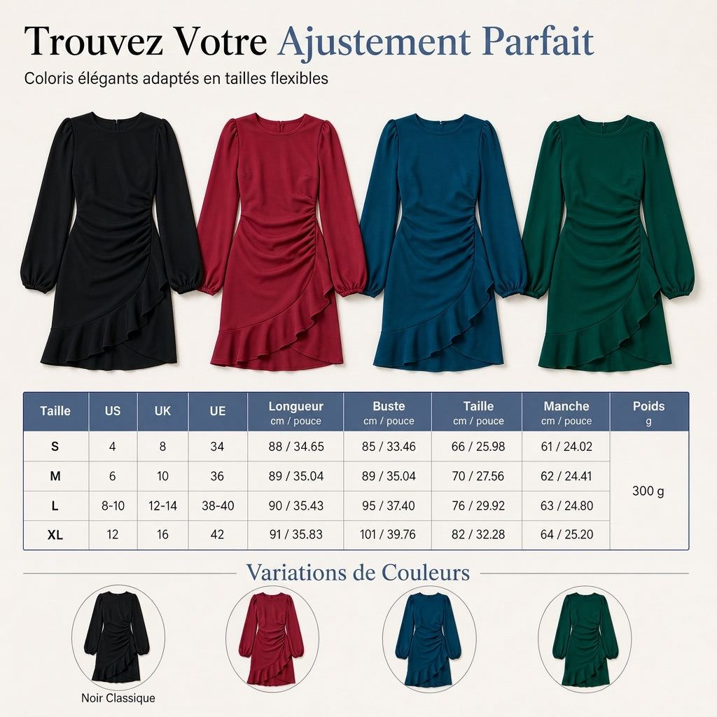 ✨ Robe bodycon unie à manches bouffantes pour femme, ajustée et féminine 💃