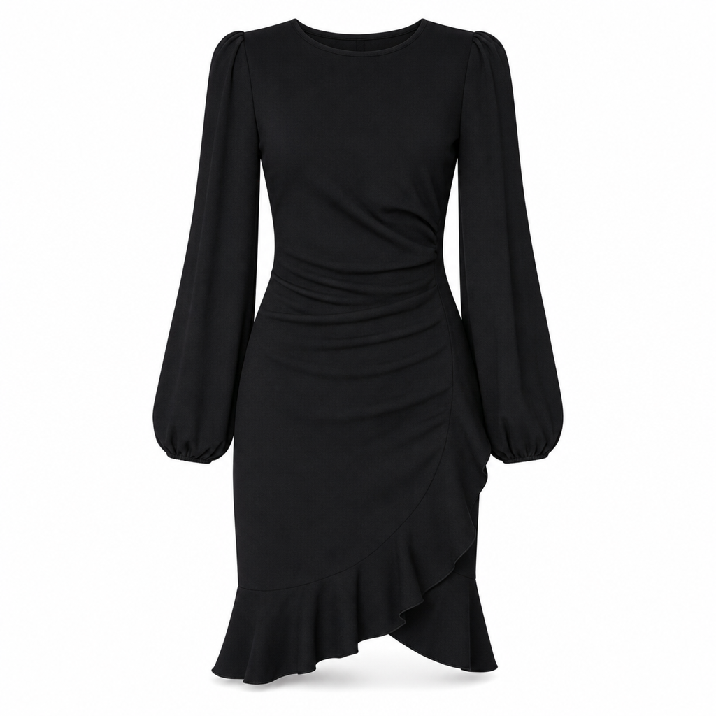 ✨ Robe bodycon unie à manches bouffantes pour femme, ajustée et féminine 💃