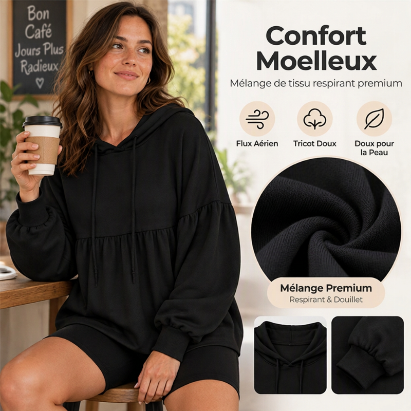 ✨ Sweat-shirt à capuche ample pour femme, avec ourlet volanté féminin 🧶