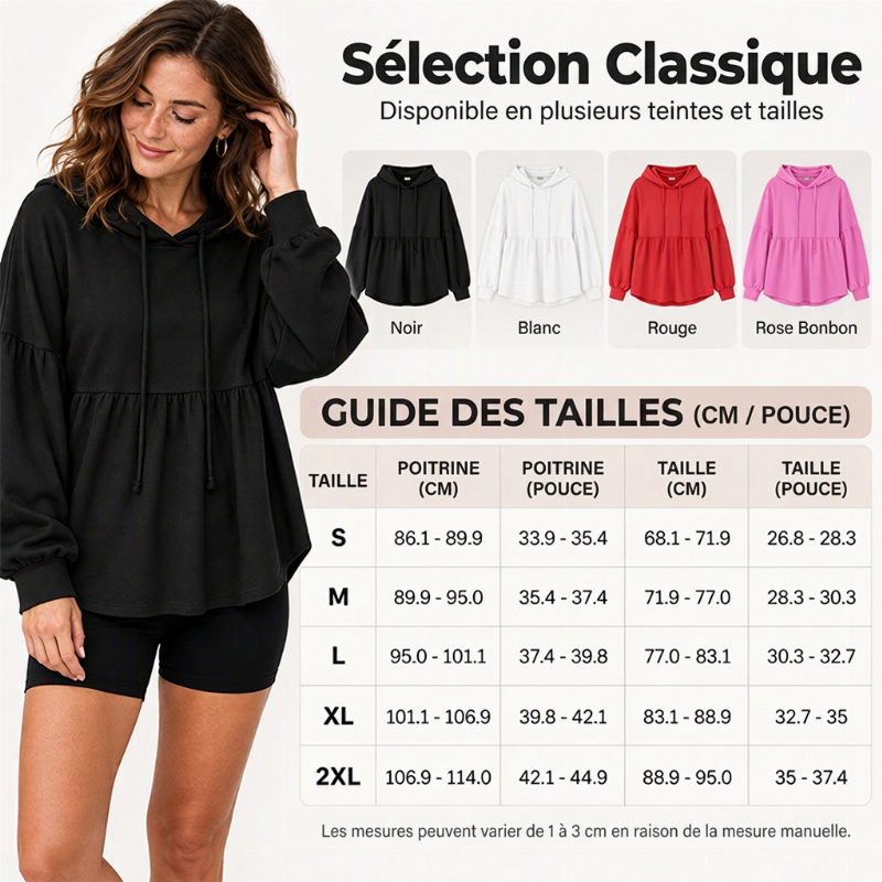 ✨ Sweat-shirt à capuche ample pour femme, avec ourlet volanté féminin 🧶