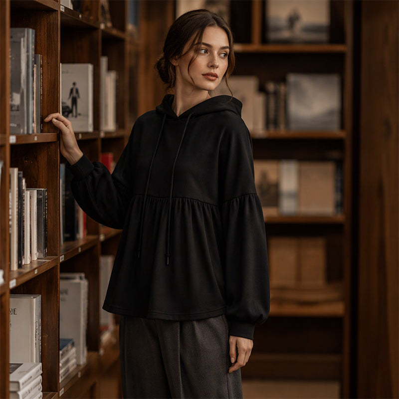 ✨ Sweat-shirt à capuche ample pour femme, avec ourlet volanté féminin 🧶