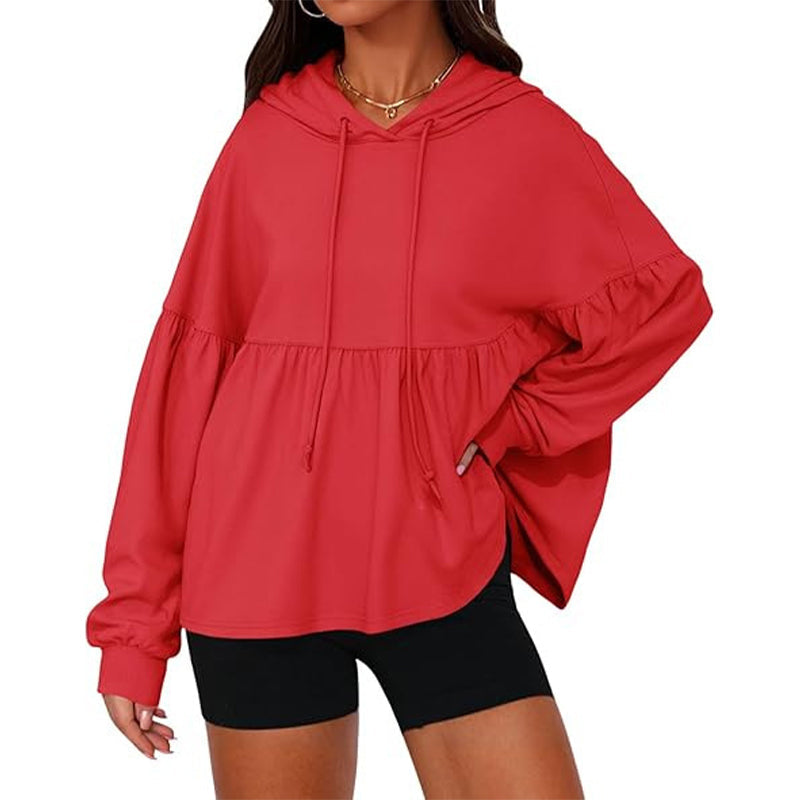 ✨ Sweat-shirt à capuche ample pour femme, avec ourlet volanté féminin 🧶