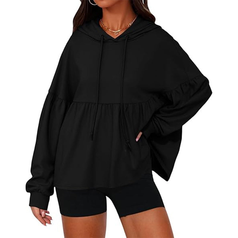 ✨ Sweat-shirt à capuche ample pour femme, avec ourlet volanté féminin 🧶
