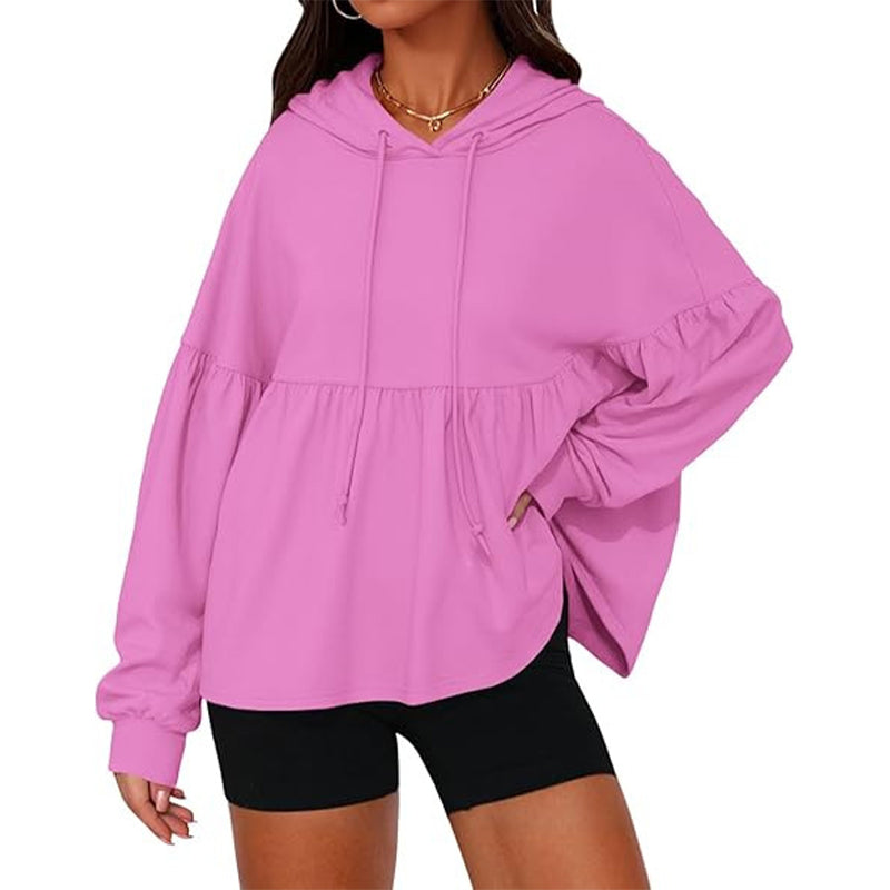 ✨ Sweat-shirt à capuche ample pour femme, avec ourlet volanté féminin 🧶