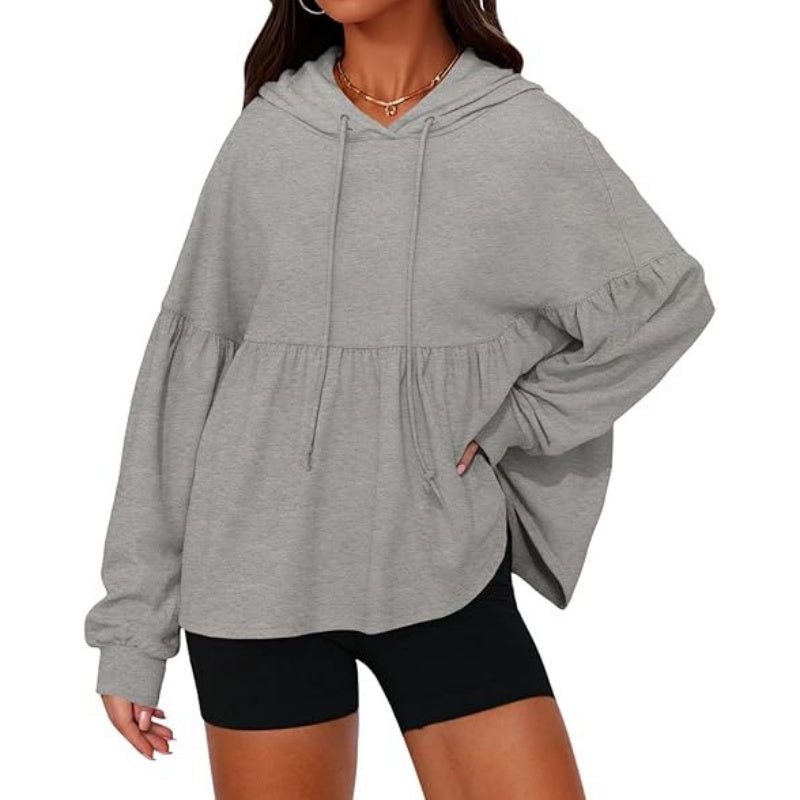 ✨ Sweat-shirt à capuche ample pour femme, avec ourlet volanté féminin 🧶