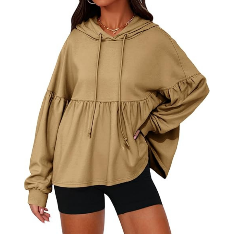 ✨ Sweat-shirt à capuche ample pour femme, avec ourlet volanté féminin 🧶
