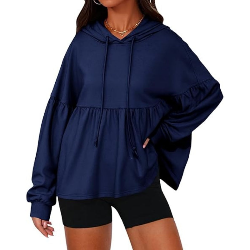 ✨ Sweat-shirt à capuche ample pour femme, avec ourlet volanté féminin 🧶