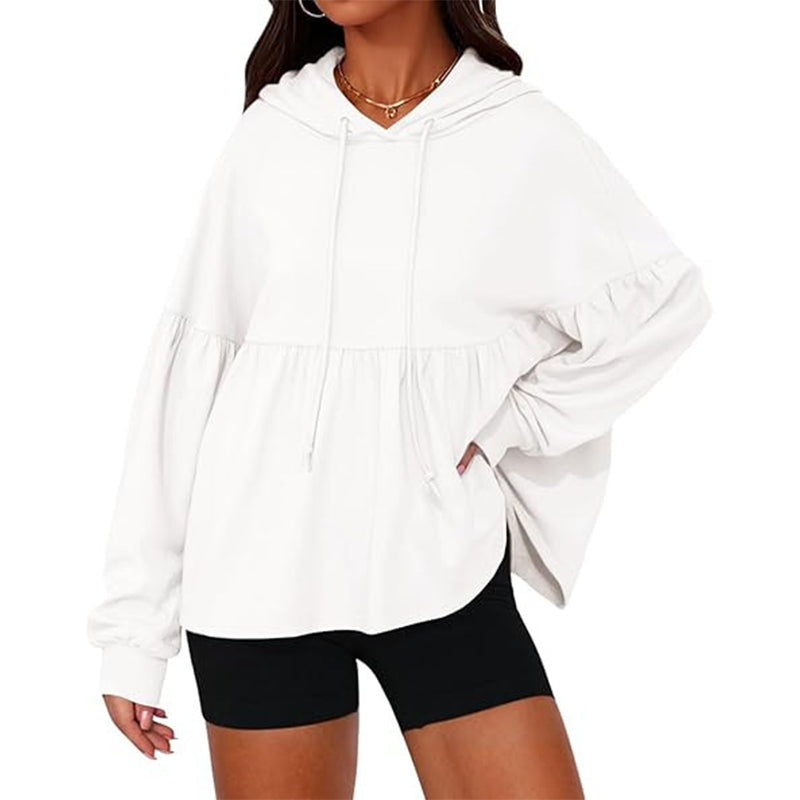 ✨ Sweat-shirt à capuche ample pour femme, avec ourlet volanté féminin 🧶