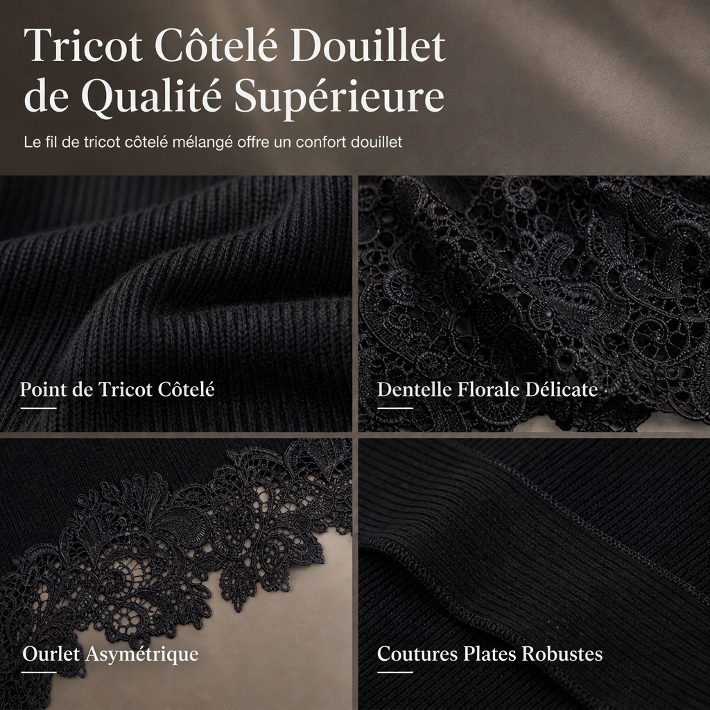 ✨ Robe pull oversize à épaules dénudées pour femme, bord asymétrique en dentelle florale 🤍