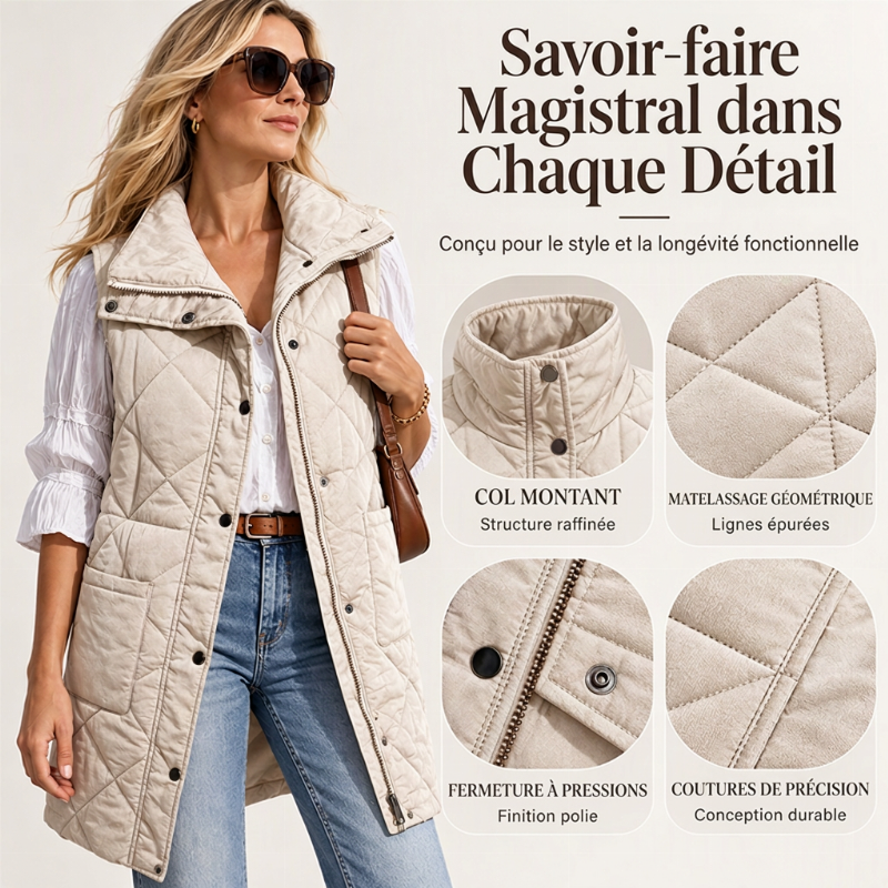 🧥 Gilet matelassé thermique mi-long pour femme, léger et bien chaud ❄️