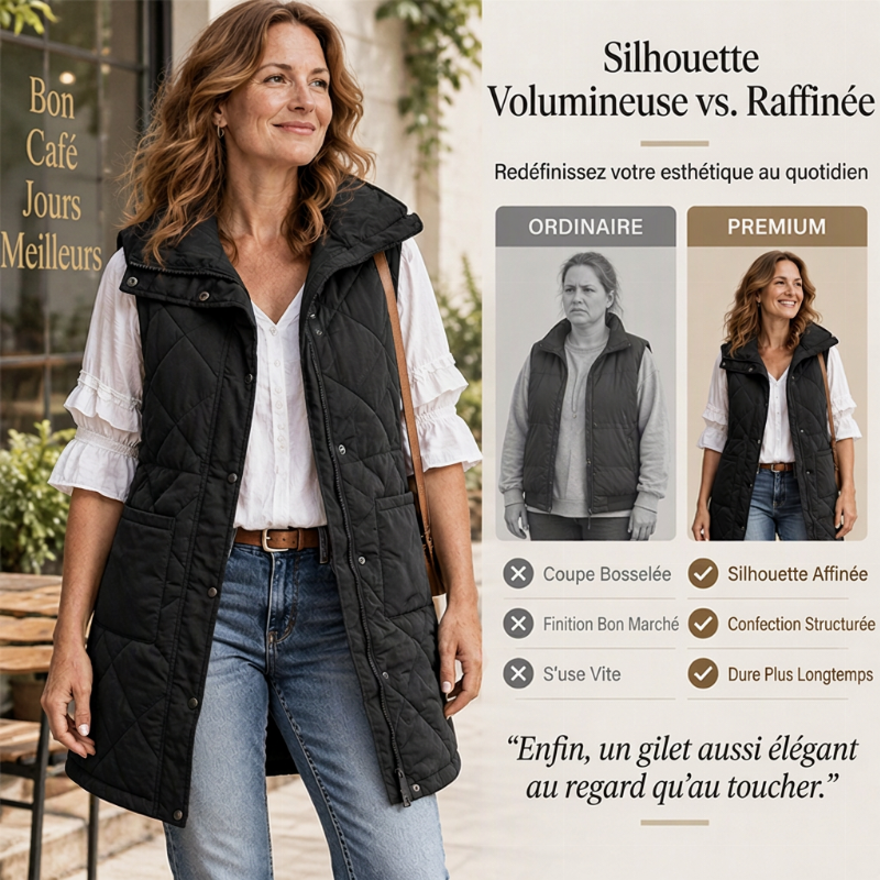 🧥 Gilet matelassé thermique mi-long pour femme, léger et bien chaud ❄️