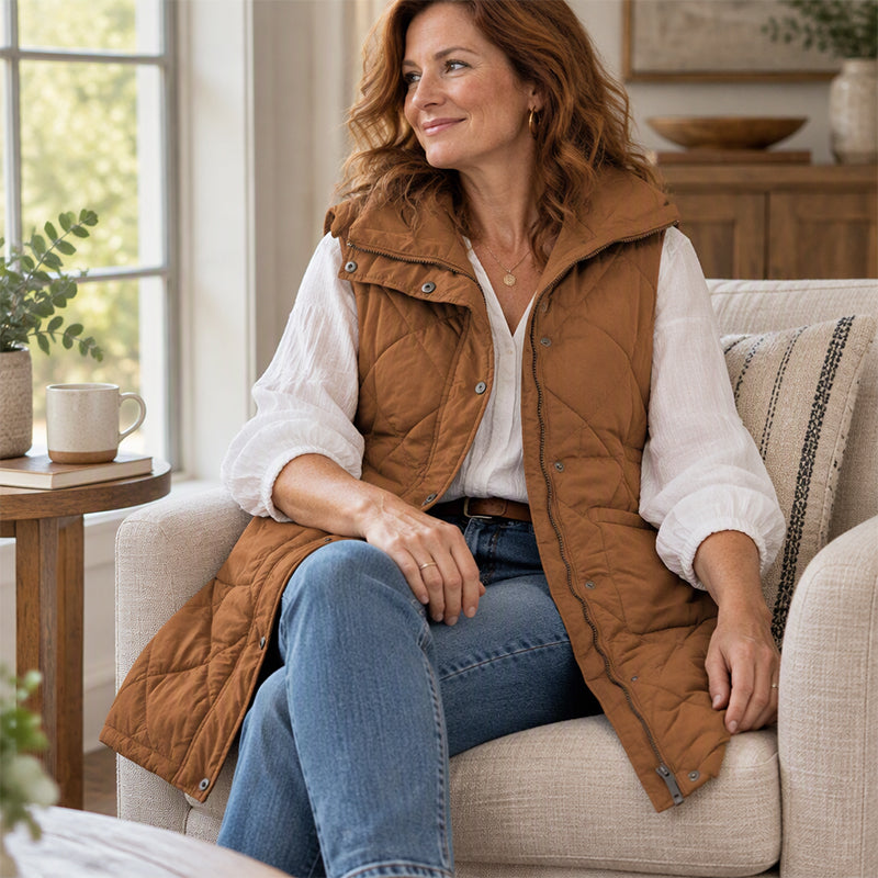 🧥 Gilet matelassé thermique mi-long pour femme, léger et bien chaud ❄️