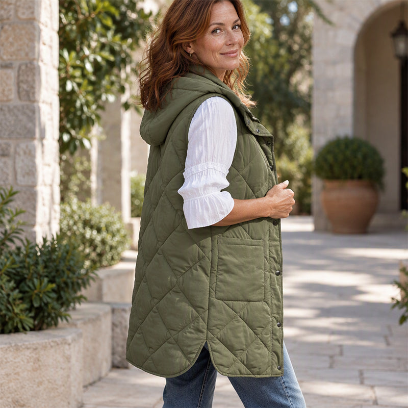 🧥 Gilet matelassé thermique mi-long pour femme, léger et bien chaud ❄️