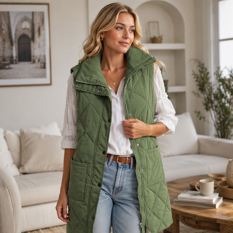 🧥 Gilet matelassé thermique mi-long pour femme, léger et bien chaud ❄️