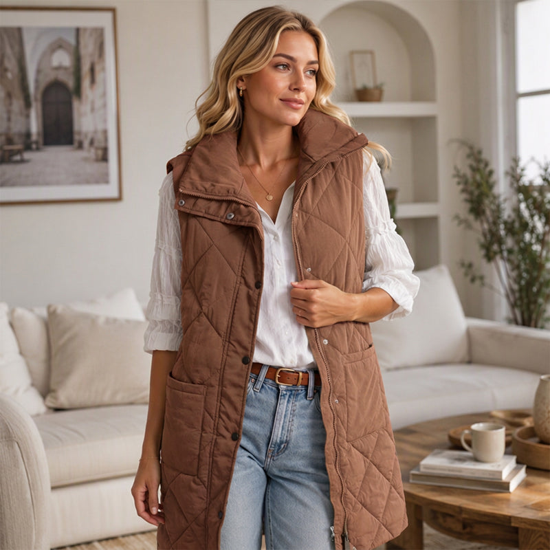 🧥 Gilet matelassé thermique mi-long pour femme, léger et bien chaud ❄️
