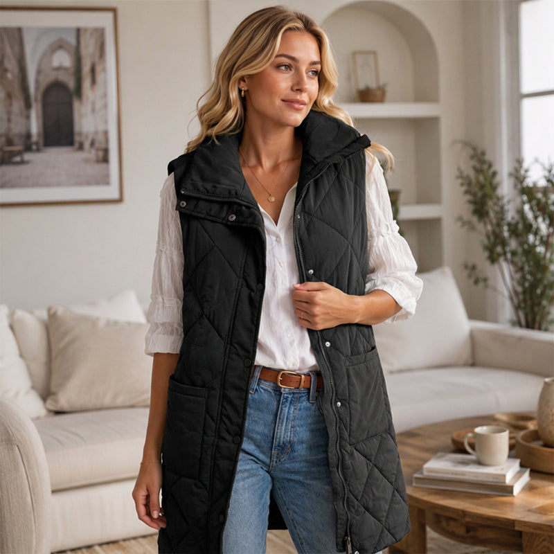 🧥 Gilet matelassé thermique mi-long pour femme, léger et bien chaud ❄️