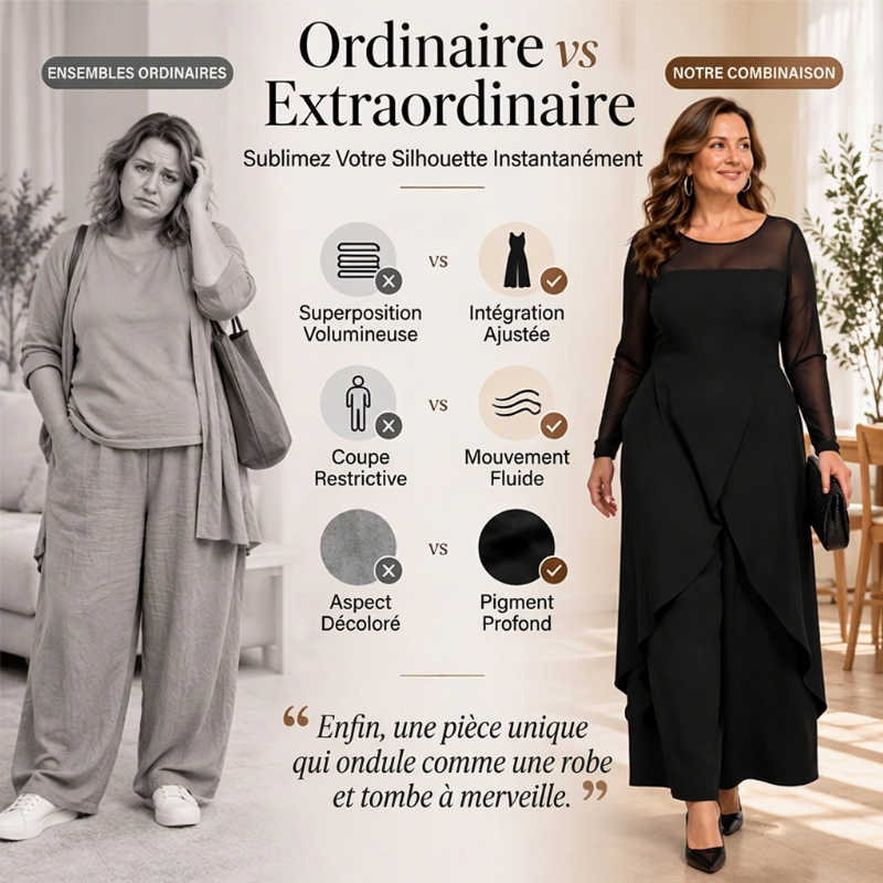 ✨ Combinaison élégante pour femme à manches longues en maille, avec superposition enveloppante 🧶
